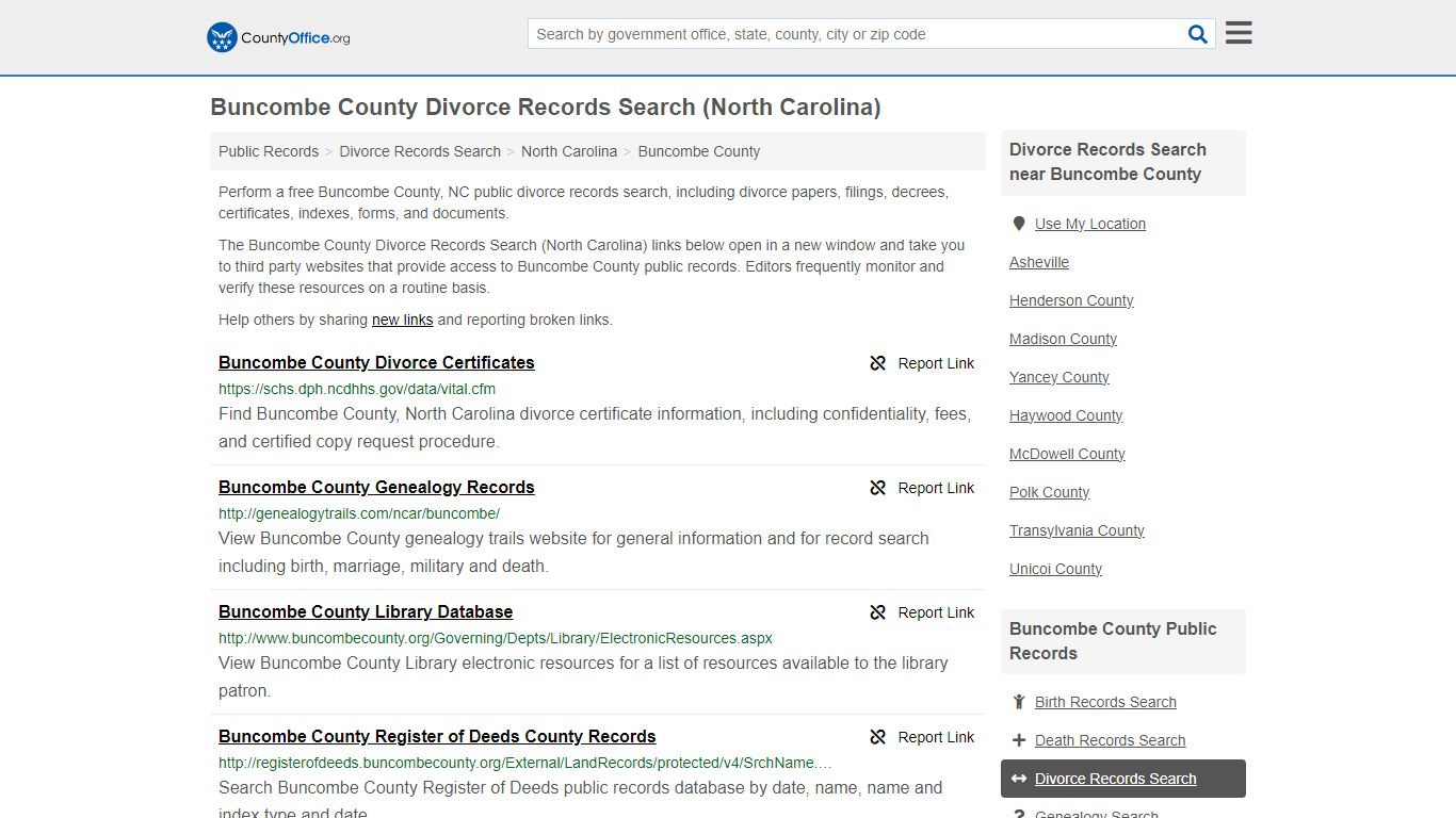 Buncombe County Divorce Records Search (North Carolina) - County Office