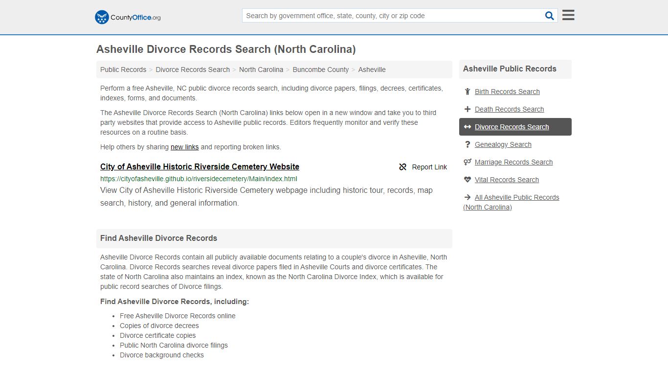 Asheville Divorce Records Search (North Carolina) - County Office