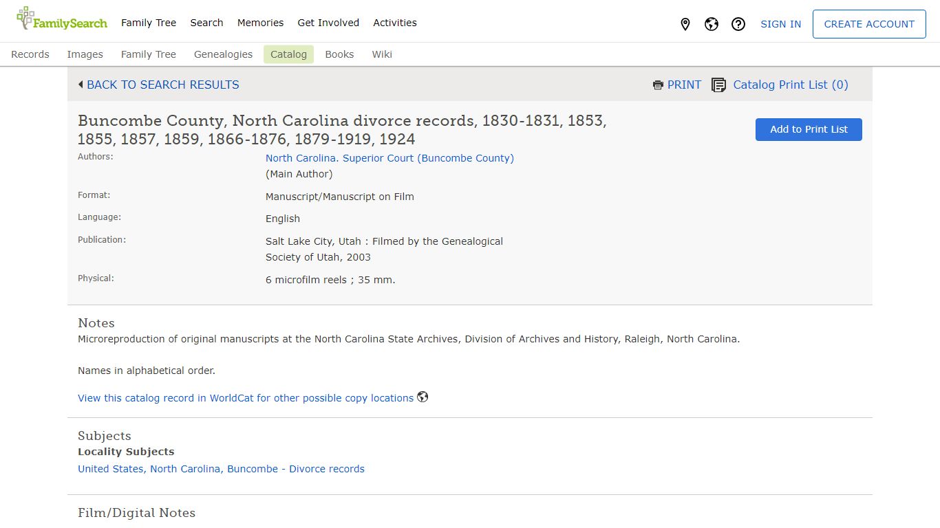 FamilySearch Catalog: Buncombe County, North Carolina divorce records ...