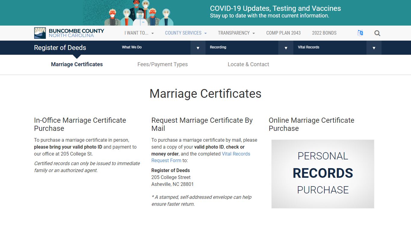 Register of Deeds - Vital Records - Marriage Certificates